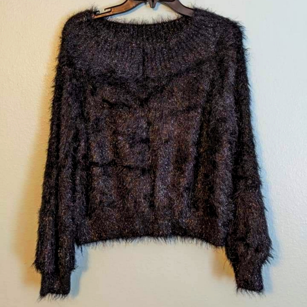 Express fuzzy fancy sweater Winter Fall Black Sweater Off Shoulder